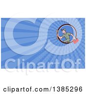Clipart Of A Retro Cartoon White Male Mechanic Holding A Tool Box And Wrench And Running And Blue Rays Background Or Business Card Design Royalty Free Illustration