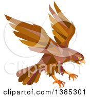 Poster, Art Print Of Retro Geometric Brown Low Poly Peregrine Falcon Swooping For Prey