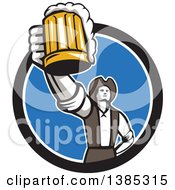 Poster, Art Print Of Retro Male American Patriot Toasting With A Beer Mug In A Black White And Blue Circle