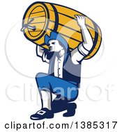 Retro Male American Patriot Kneeling And Holding A Beer Keg On His Shoulders