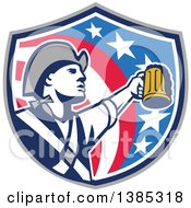 Retro American Patriot Soldier Toasting With A Beer In An American Shield