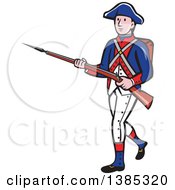 Retro Cartoon American Revolutionary Soldier Marching With A Rifle