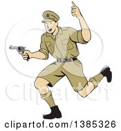 Poster, Art Print Of Retro Cartoon Wwi British Soldier Running With A Pistol