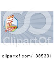 Clipart Of A Retro White Male Runner Sprinting On A Track And Rays Background Or Business Card Design Royalty Free Illustration