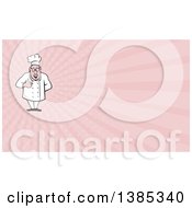 Poster, Art Print Of Cartoon Happy Chubby White Male Chef Giving A Thumb Up And Pink Rays Background Or Business Card Design