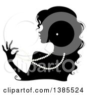 Poster, Art Print Of Silhouetted Woman Wearing A Pearl Necklace Ring And Earrings