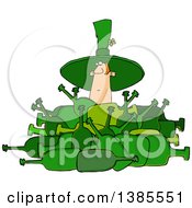 Cartoon St Patricks Day Leprechaun Deep In A Pile Of Bottles