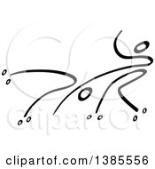 Clipart Of A Black And White Stick Couple Roller Skating Royalty Free Vector Illustration
