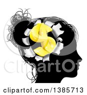 Poster, Art Print Of Black Silhouetted Womans Head With A 3d Gold Dollar Symbol Breaking Out