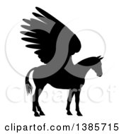 Poster, Art Print Of Black Silhouette Of A Winged Pegasus Horse In Profile