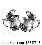 Poster, Art Print Of Black And White Woodcut Or Engraved Beer Steins Or Tankards Chinking Together In A Toast
