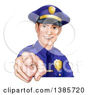 Poster, Art Print Of Happy White Male Police Officer Pointing Outwards