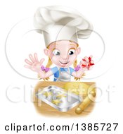 Poster, Art Print Of Cartoon Happy White Girl Wearing A Chef Toque Hat And Making Star Cookies