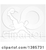 Poster, Art Print Of White Silhouetted Male Soccer Player Diving To Kick A Ball Over Gray