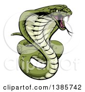 Cartoon Angry Green King Cobra Snake Ready To Strike