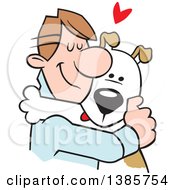 Poster, Art Print Of Cartoon Caucasian Man Hugging His Dog