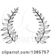 Clipart Of A Black And White Laurel Wreath With Leaves Royalty Free Vector Illustration