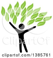 Poster, Art Print Of Black Silhouetted Person Forming The Trunk Of A Tree With Green Leaves
