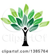 Poster, Art Print Of Black Silhouetted Person Forming The Trunk Of A Tree With Green Leaves
