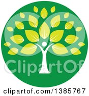 Clipart Of A White Silhouetted Person Forming The Trunk Of A Tree With Green Leaves In A Circle Royalty Free Vector Illustration