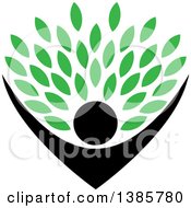 Black Silhouetted Person Holding Up Green Leaves