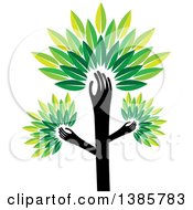Black Silhouetted Hand Forming The Trunk Of A Tree With Green Leaves And Smaller Hands