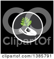 Poster, Art Print Of White Silhouetted Hand Holding A Branch With Green Leaves In A Circle Over Black