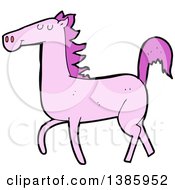 Clipart Of A Cartoon Pink Horse Royalty Free Vector Illustration