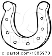 Clipart Of A Cartoon Black And White Lineart Horseshoe Royalty Free Vector Illustration
