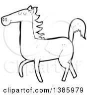 Clipart Of A Cartoon Black And White Lineart Horse Royalty Free Vector Illustration