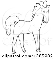 Poster, Art Print Of Cartoon Black And White Lineart Horse