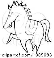 Poster, Art Print Of Cartoon Black And White Lineart Horse