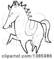 Clipart Of A Cartoon Black And White Lineart Horse Royalty Free Vector Illustration