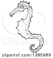 Clipart Of A Black And White Lineart Seahorse Royalty Free Vector Illustration