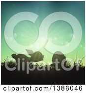 Poster, Art Print Of Silhouetted Bunny Rabbit With An Egg In Grass Against A Sunny Sky