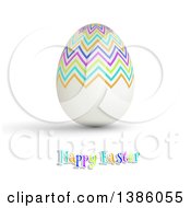 Poster, Art Print Of Happy Easter Greeting With A 3d Colorful Zig Zag Patterned Egg On White