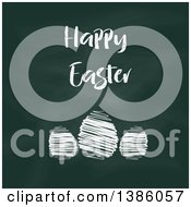 Poster, Art Print Of Happy Easter Greeting With Scribbled Eggs On A Chalk Board