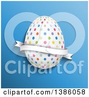 Poster, Art Print Of 3d Colorful Polka Dot Easter Egg With A Ribbon Banner On Blue
