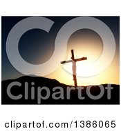 Poster, Art Print Of Scene Of 3d Silhouetted Jesus Christ On The Cross Against A Sunset