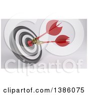 Poster, Art Print Of 3d Target With Two Darts In The Bullseye On A Shaded Background