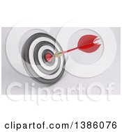 Poster, Art Print Of 3d Target With A Dart In The Bullseye On A Shaded Background