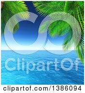 3d Ocean Framed By Tropical Palm Tree Branches