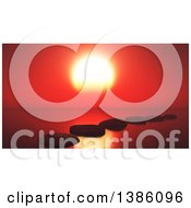 Clipart Of A Line Of 3d Stepping Stones On Water Under A Red Sunset Sky Royalty Free Illustration by KJ Pargeter