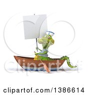 Clipart Of A 3d Sailor Crocodile Rowing A Boat On A White Background Royalty Free Vector Illustration