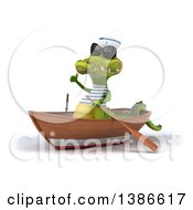 Clipart Of A 3d Sailor Crocodile Rowing A Boat On A White Background Royalty Free Vector Illustration