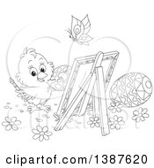 Poster, Art Print Of Black And White Lineart Cute Chick Painting Easter Eggs On Canvas