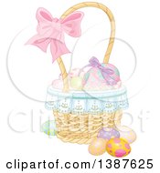 Poster, Art Print Of Basket Of Easter Eggs With A Bow On The Handle