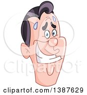 Clipart Of A Cartoon Sweating Embarassed White Mans Face Royalty Free Vector Illustration