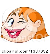 Clipart Of A Cartoon Winking Red Haired White Womans Face Royalty Free Vector Illustration