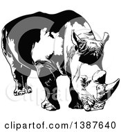 Clipart Of A Black And White Rhino Royalty Free Vector Illustration